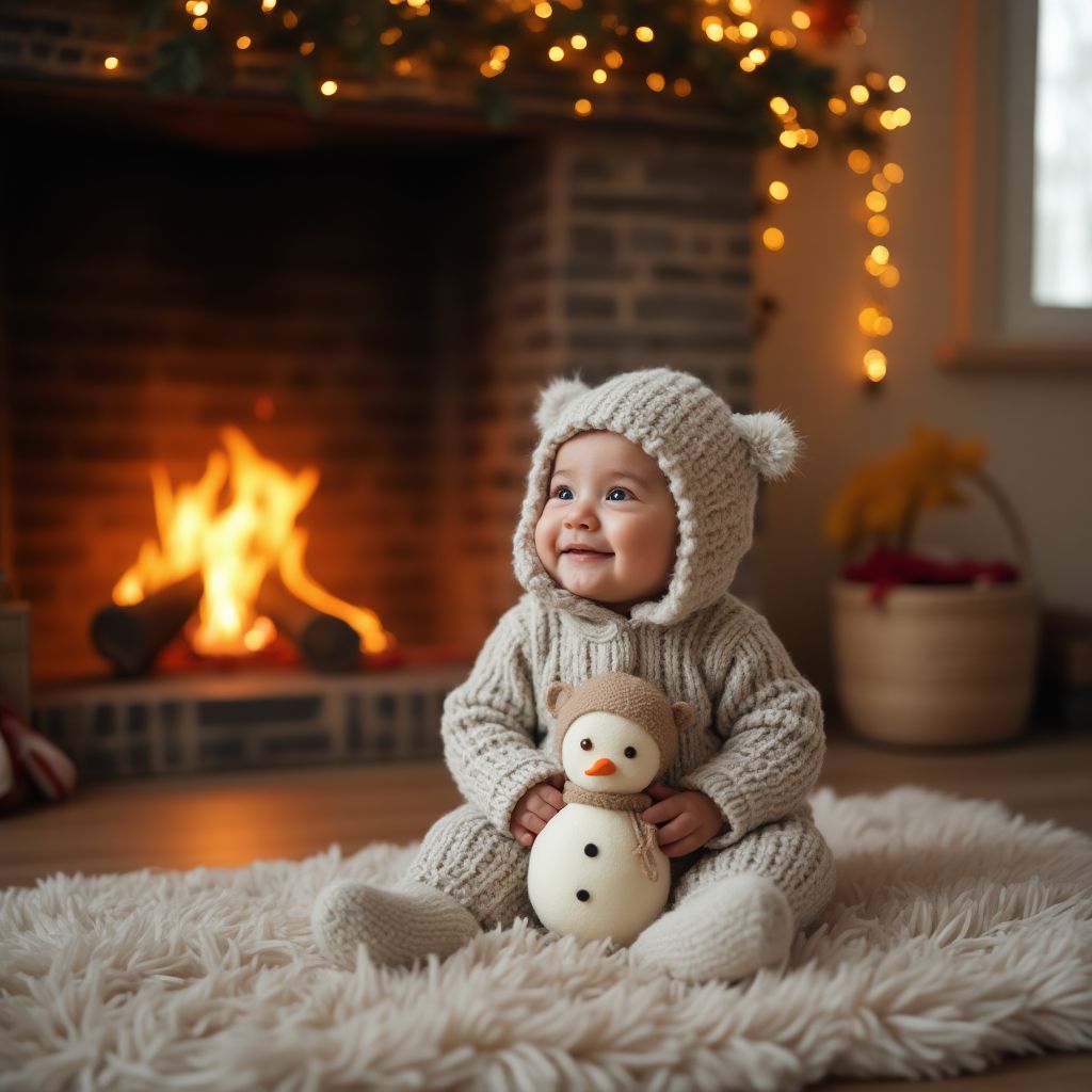 Baby photo in cozy winter setting