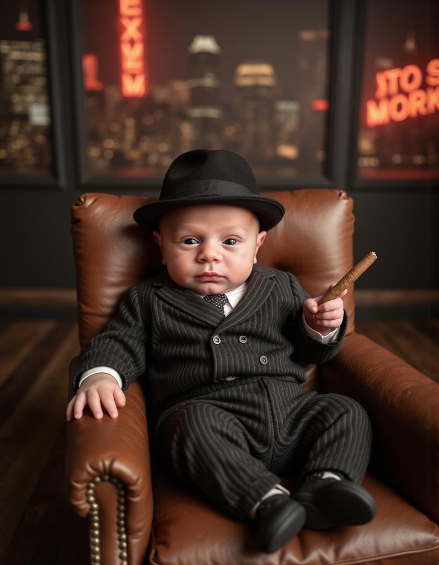 Baby photo in dramatic film noir style