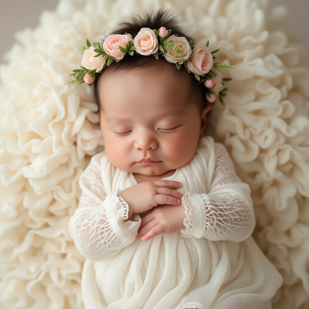 Baby photo in soft cream tones